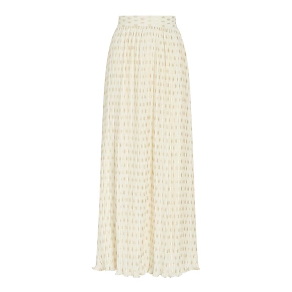 Express Rachel Zoe High Waisted Metallic Gold Dot Pleated Maxi Skirt S (4/6) - Picture 4 of 11